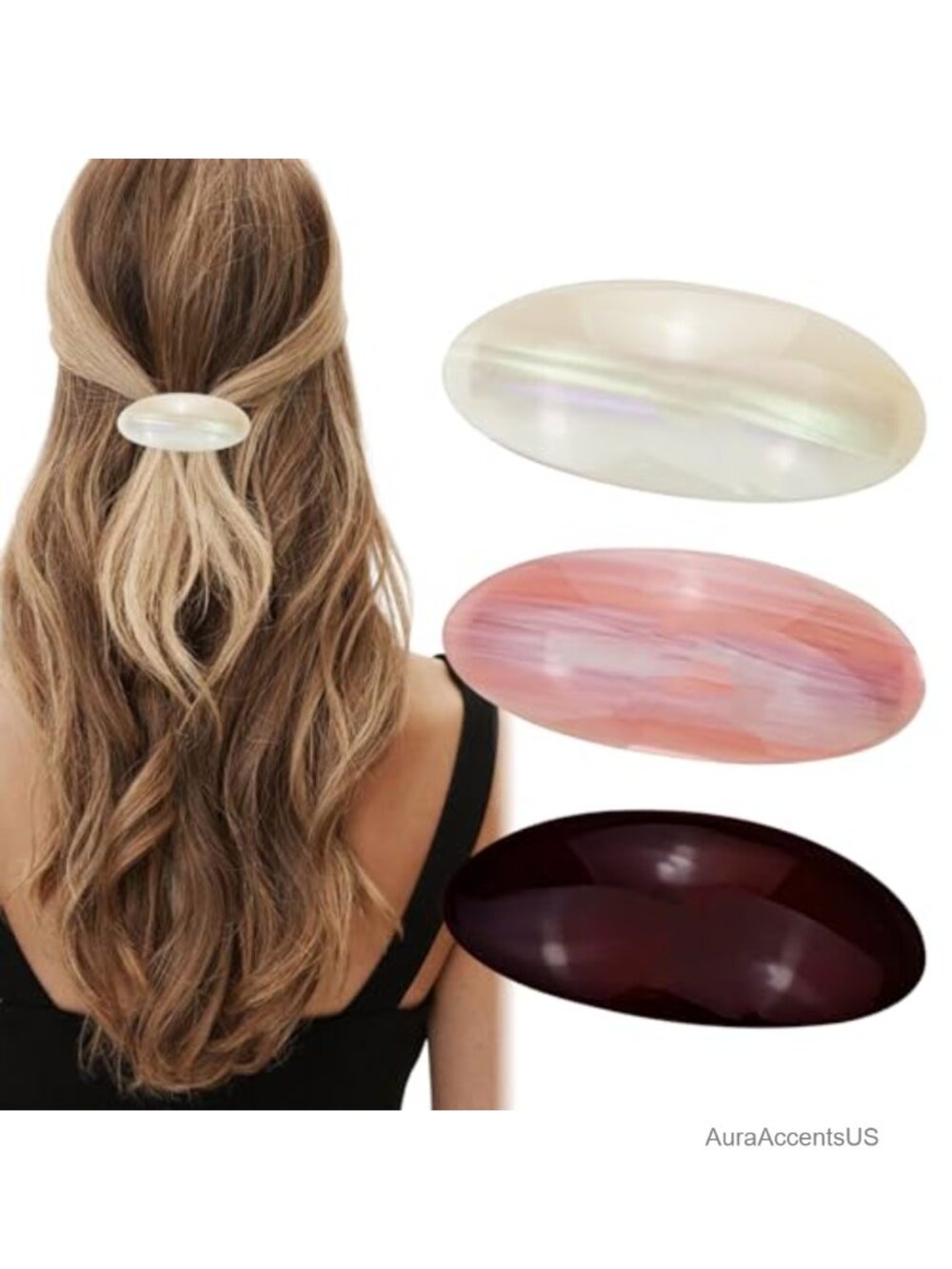 3-Piece Acetate Hair Barrettes Vintage French Tortoise Shell Clips for Women